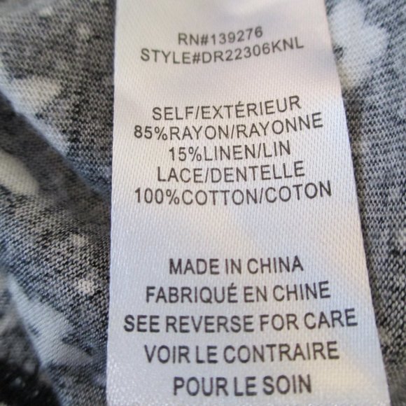 DR2 Black and Cream Rayon Linen Blend Floral Print Short Sleeve Top Size L - Picture 9 of 12